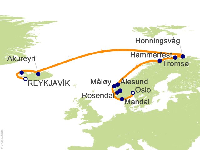 Oceania Sonata itinerary map for voyage SON280625