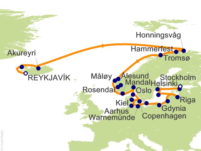 Oceania Sonata itinerary map for voyage SON280625A