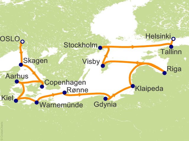 Oceania Sonata itinerary map for voyage SON280709