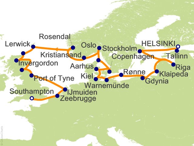 Oceania Sonata itinerary map for voyage SON280723A