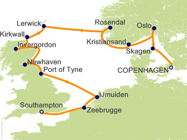 Oceania Sonata itinerary map for voyage SON280804