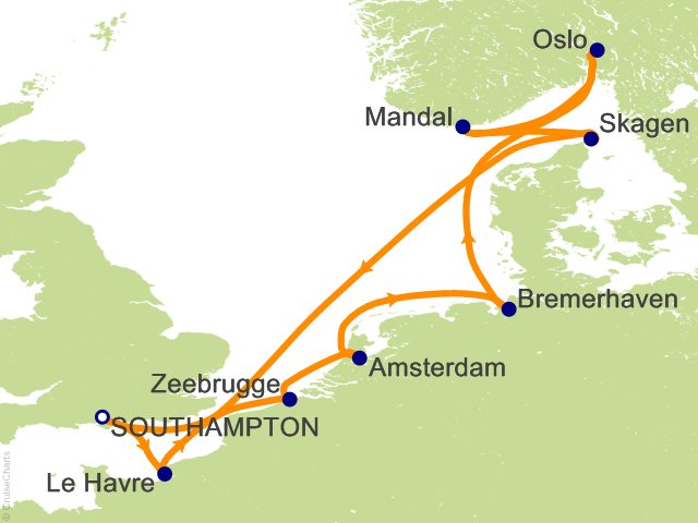 Oceania Sonata itinerary map for voyage SON280816