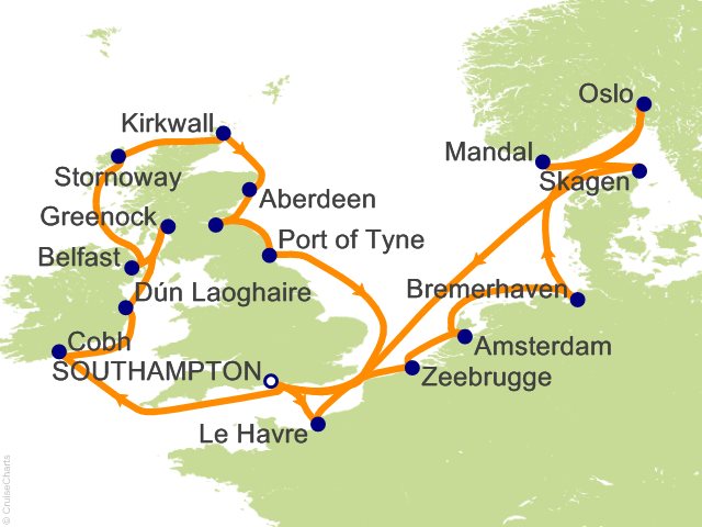 Oceania Sonata itinerary map for voyage SON280816A