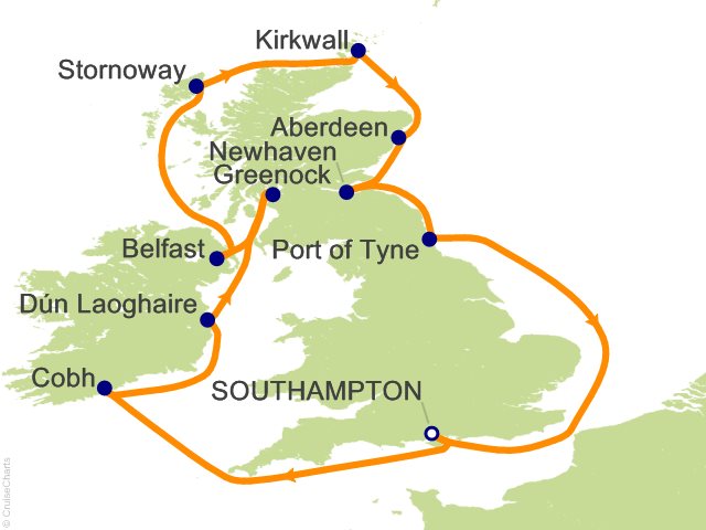 Oceania Sonata itinerary map for voyage SON280827