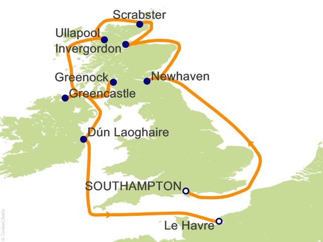 Oceania Sonata itinerary map for voyage SON280908