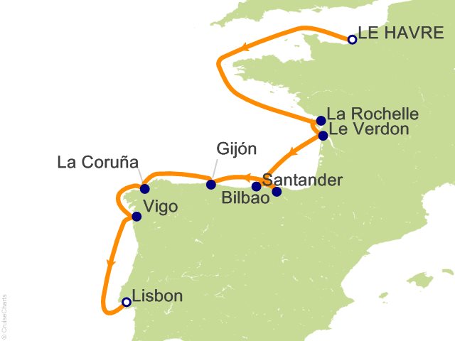 Oceania Sonata itinerary map for voyage SON280918