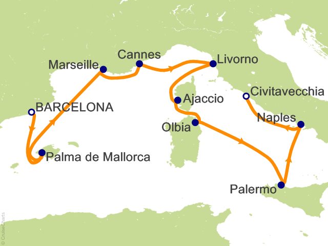 Oceania Sonata itinerary map for voyage SON281009