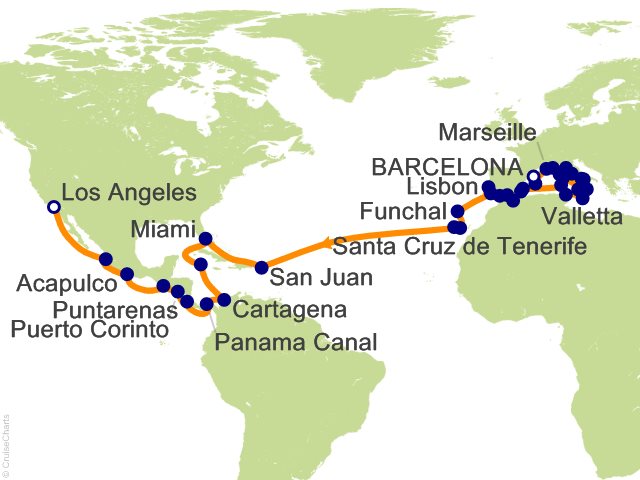Oceania Sonata itinerary map for voyage SON281009C