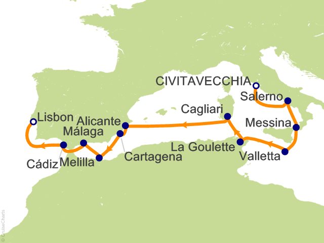 Oceania Sonata itinerary map for voyage SON281019