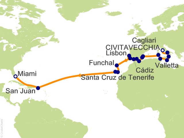 Oceania Sonata itinerary map for voyage SON281019A