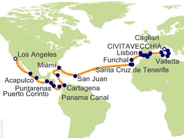 Oceania Sonata itinerary map for voyage SON281019B