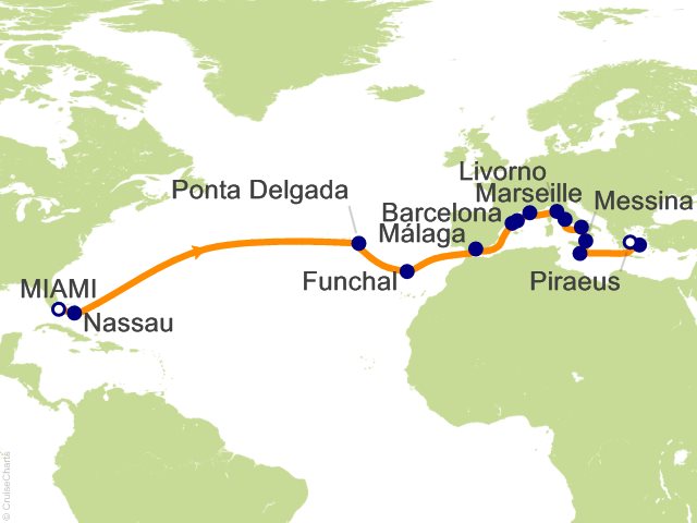 Oceania Sonata itinerary map for voyage SON290329A
