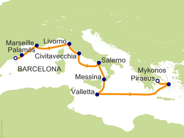 Oceania Sonata itinerary map for voyage SON290412
