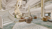 Oceania Cruises - The Oceania Sonata's atrium will have a white stairway, seafoam carpeting and a sculptural centerpiece.