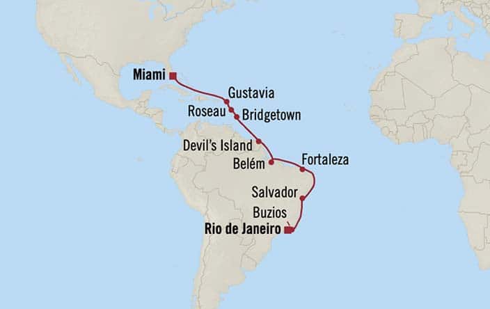 Itnerary Map for Oceania Cruises Vista Voyage ID VIS260106
