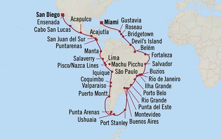 Itnerary Map for Oceania Cruises Vista Voyage ID VIS260106C