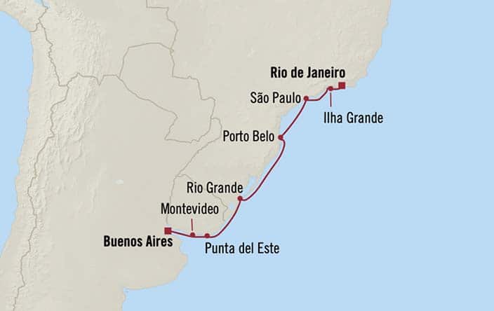 Itnerary Map for Oceania Cruises Vista Voyage ID VIS260124