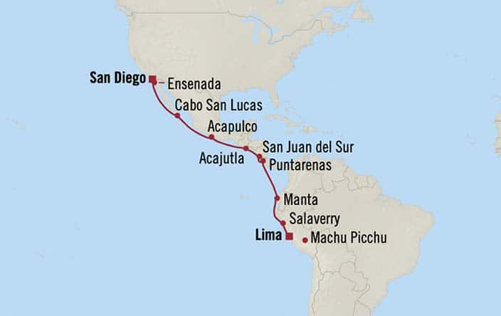 Itnerary Map for Oceania Cruises Vista Voyage ID VIS260221
