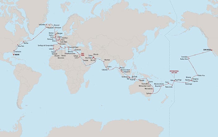 Itnerary Map for Oceania Cruises Vista Voyage ID VIS260307F