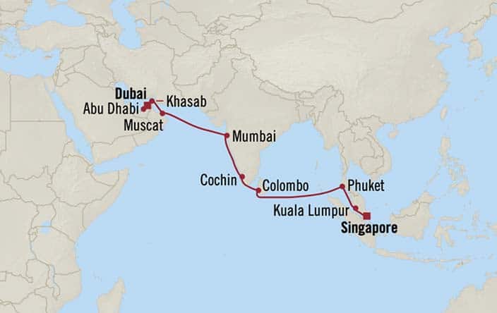 Itnerary Map for Oceania Cruises Vista Voyage ID VIS260427