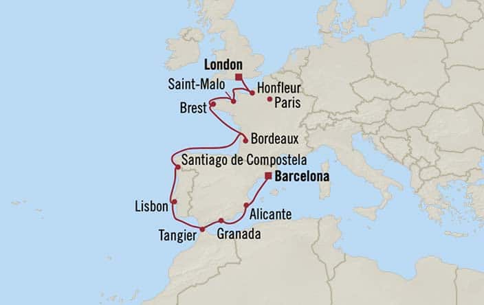 Itnerary Map for Oceania Cruises Vista Voyage ID VIS260602