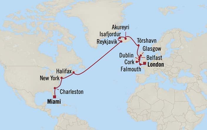 Itnerary Map for Oceania Cruises Vista Voyage ID VIS260614