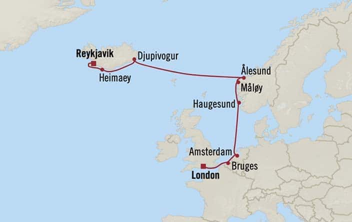 Itnerary Map for Oceania Cruises Vista Voyage ID VIS260723