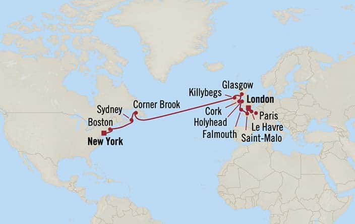 Itinerary Map for Oceania Cruises Voyage ID VIS260827