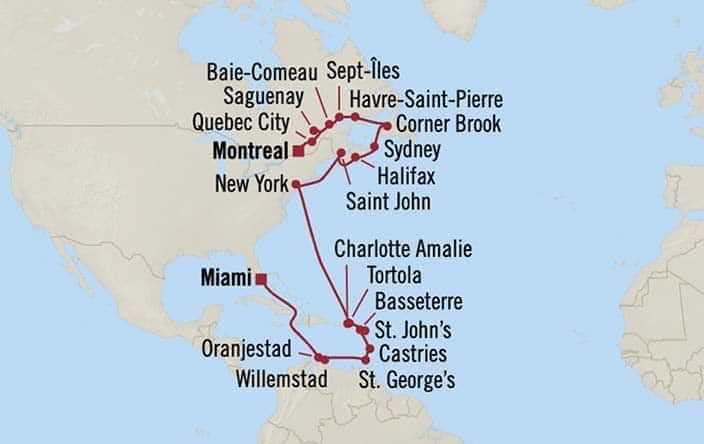 Itnerary Map for Oceania Cruises Vista Voyage ID VIS261017A