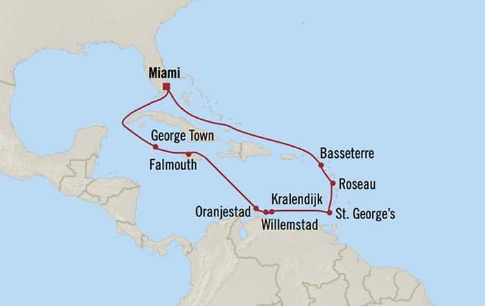 Itinerary Map for Oceania Cruises Voyage ID VIS261111