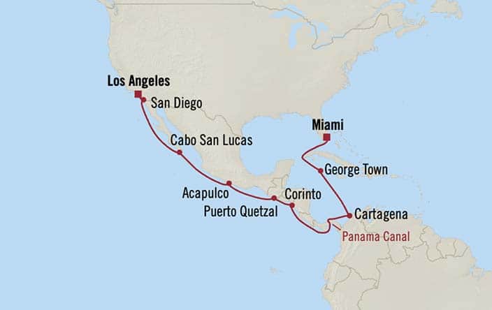 Itinerary Map for Oceania Cruises Voyage ID VIS270106