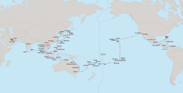Itinerary Map for Oceania Cruises Voyage ID VIS270106G
