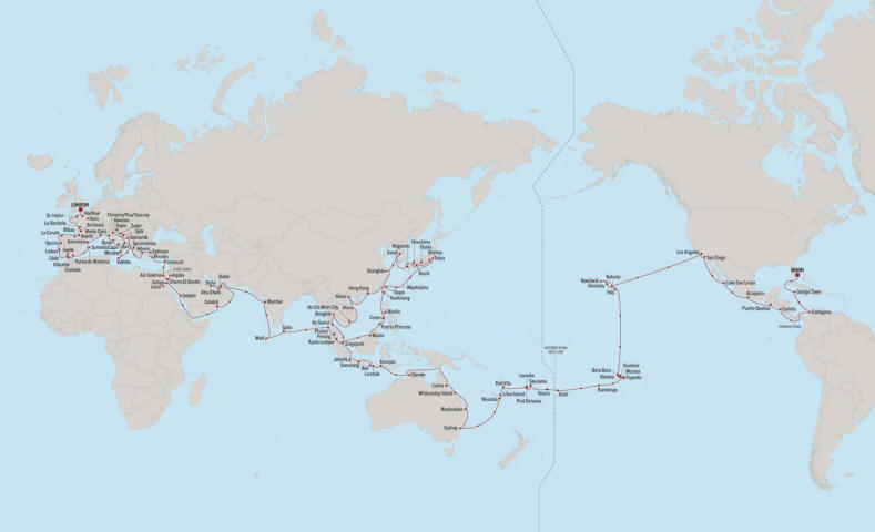 Itinerary Map for Oceania Cruises Voyage ID VIS270106K