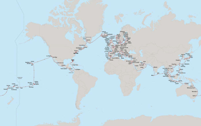 Itinerary Map for Oceania Cruises Voyage ID VIS270106P