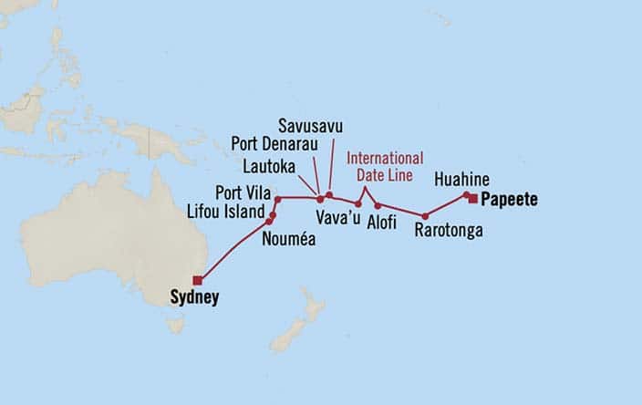Itinerary Map for Oceania Cruises Voyage ID VIS270208