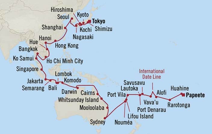 Itinerary Map for Oceania Cruises Voyage ID VIS270208C