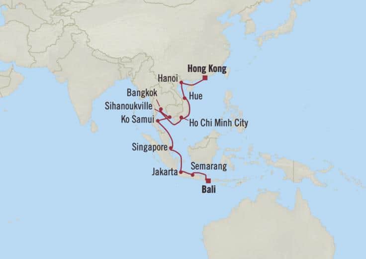 Itinerary Map for Oceania Cruises Voyage ID VIS270313