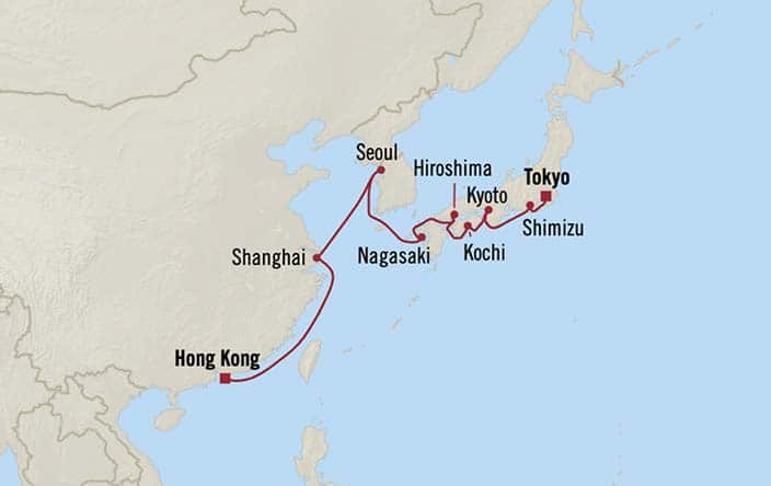 Itinerary Map for Oceania Cruises Voyage ID VIS270329