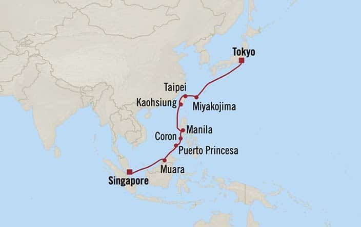 Itinerary Map for Oceania Cruises Voyage ID VIS270411