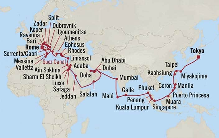 Itinerary Map for Oceania Cruises Voyage ID VIS270411C