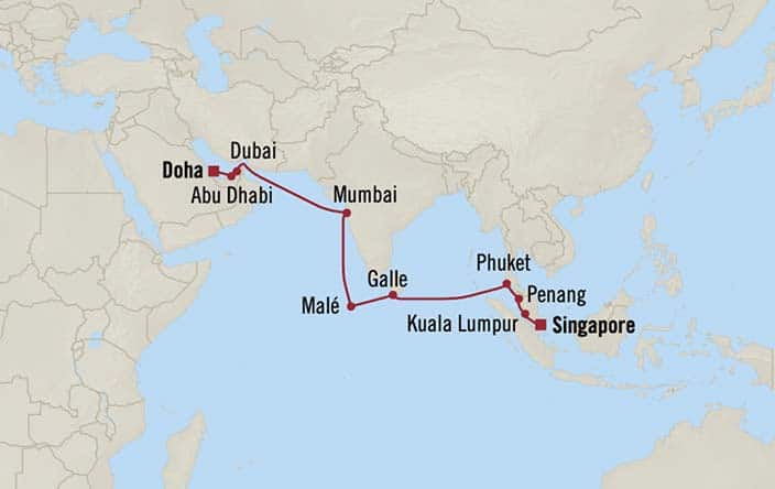 Itinerary Map for Oceania Cruises Voyage ID VIS270426