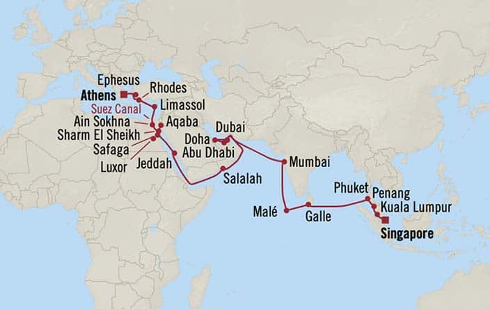 Itinerary Map for Oceania Cruises Voyage ID VIS270426A