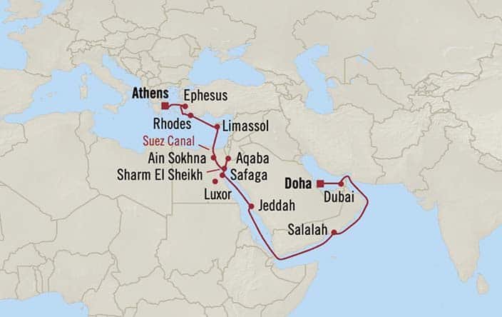 Itinerary Map for Oceania Cruises Voyage ID VIS270513