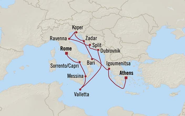Itinerary Map for Oceania Cruises Voyage ID VIS270602