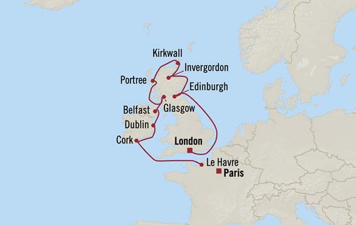 Itinerary Map for Oceania Cruises Voyage ID VIS270705
