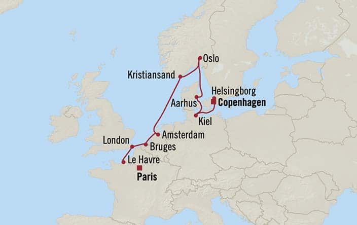 Itinerary Map for Oceania Cruises Voyage ID VIS270716