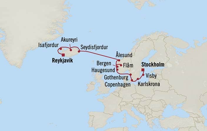 Itinerary Map for Oceania Cruises Voyage ID VIS270807