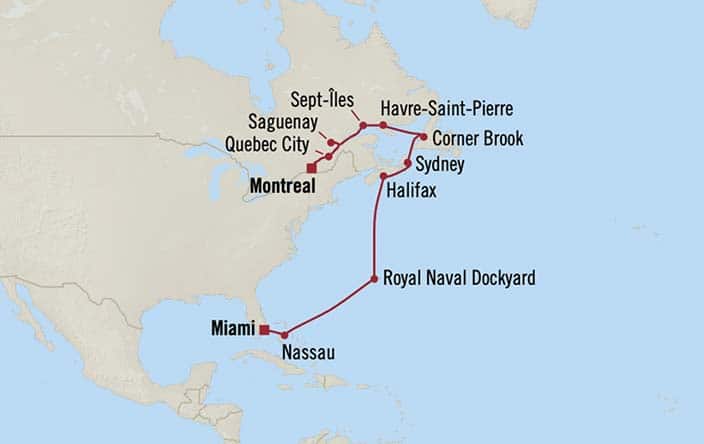 Itinerary Map for Oceania Cruises Voyage ID VIS271010