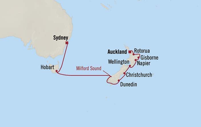 Itnerary Map for Oceania Cruises Vista Voyage ID REG260322