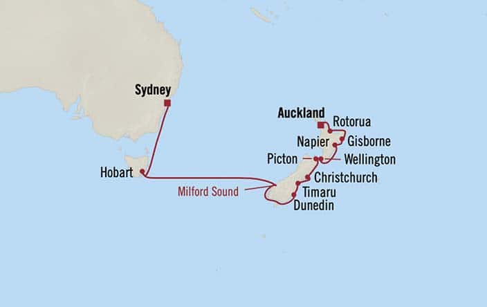 Itinerary Map for Oceania Cruises Voyage ID VIS280104